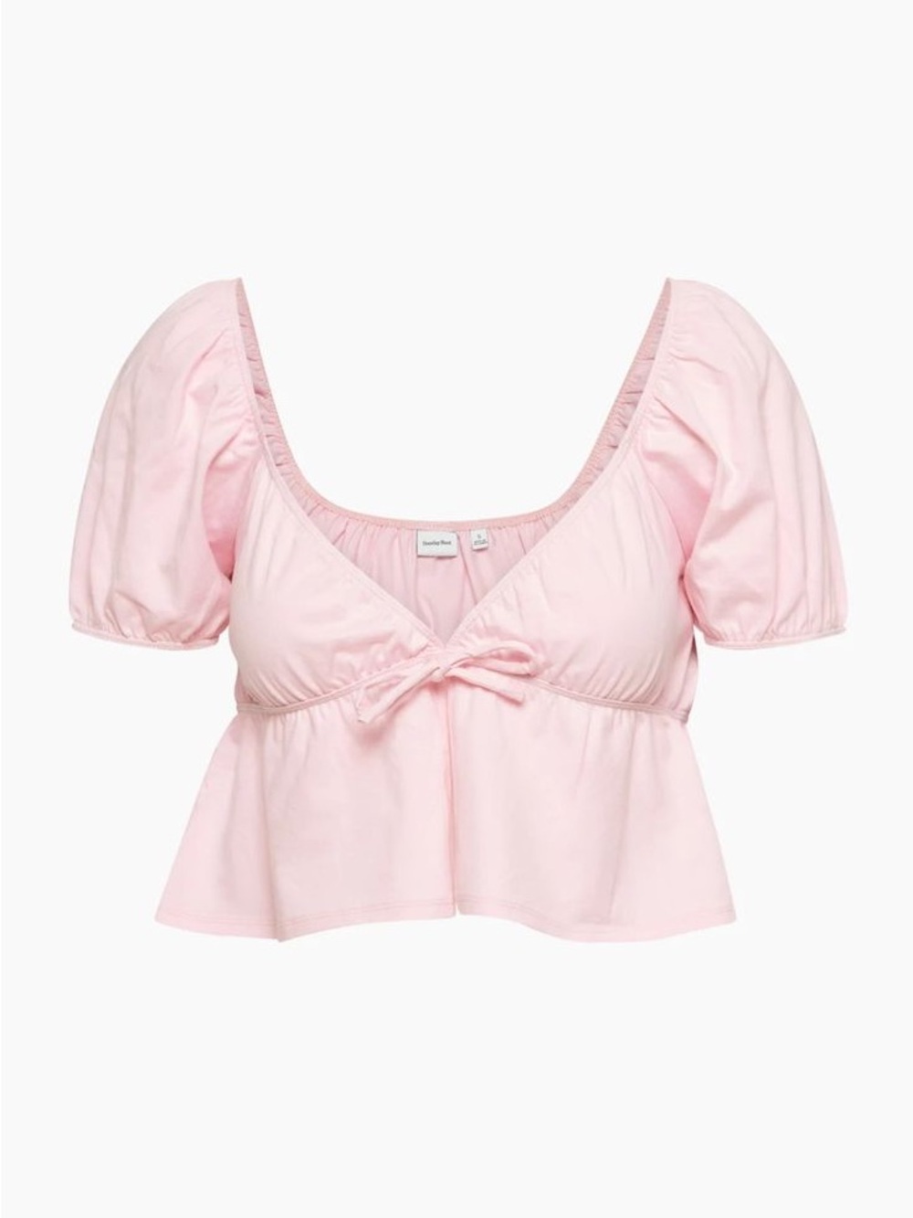 Aritzia Little Moon Pink Puff Sleeve Peplum Crop Top